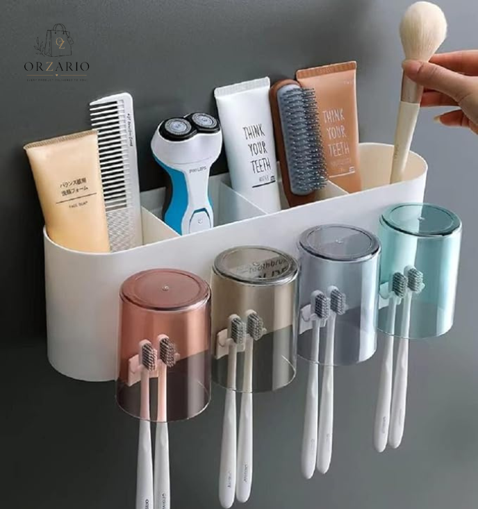 Toothbrush Holder with Multi-Slot Organizer for Bathroom