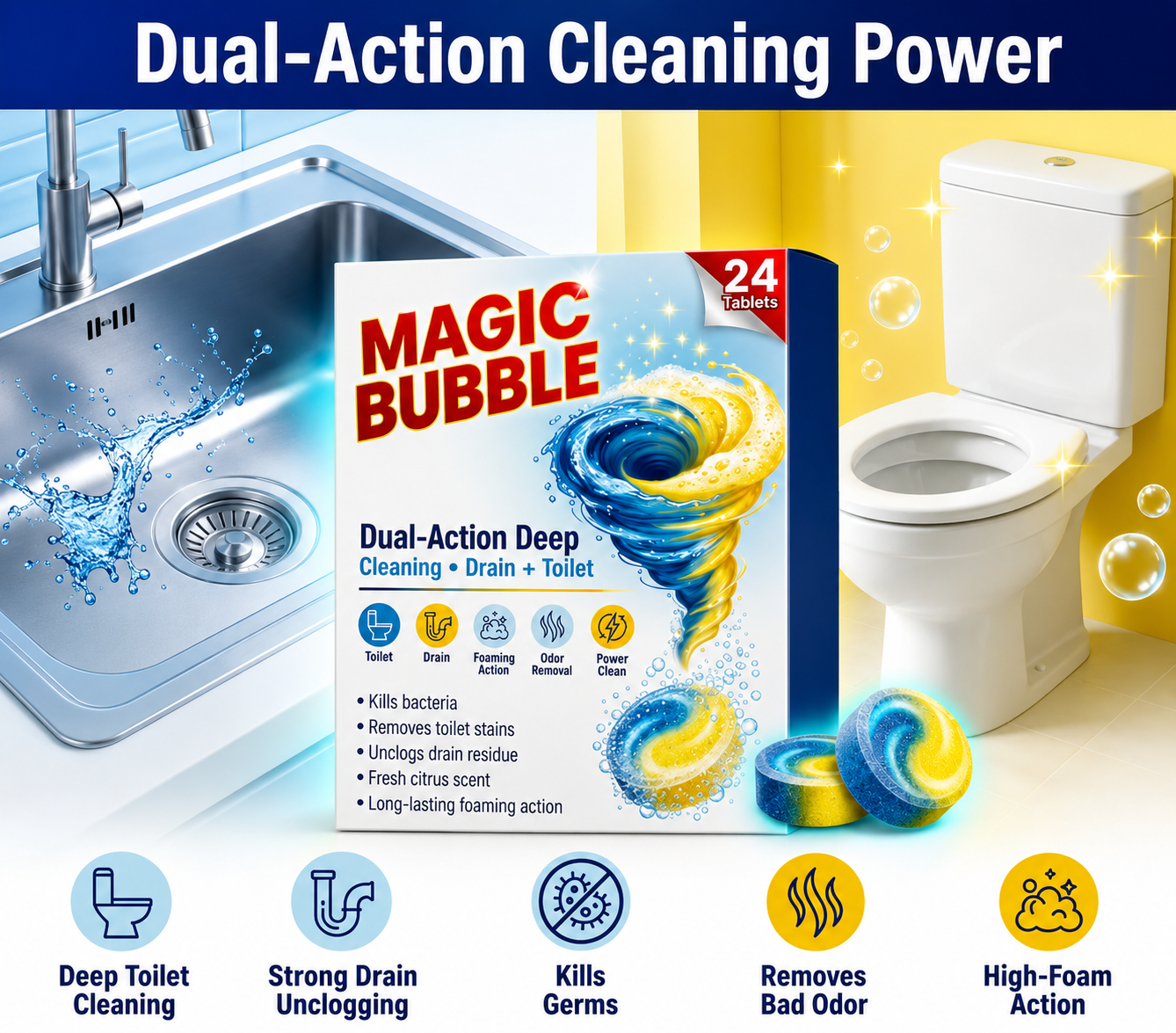 Magic Bubble Toilet Cleaning Tablets (24 Tablets)