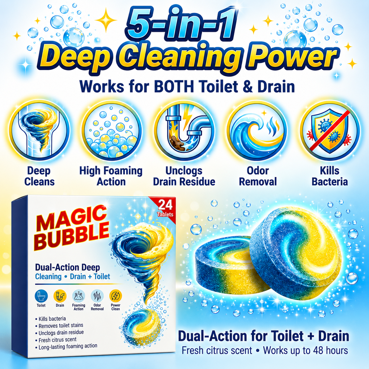 Magic Bubble Toilet Cleaning Tablets (24 Tablets)