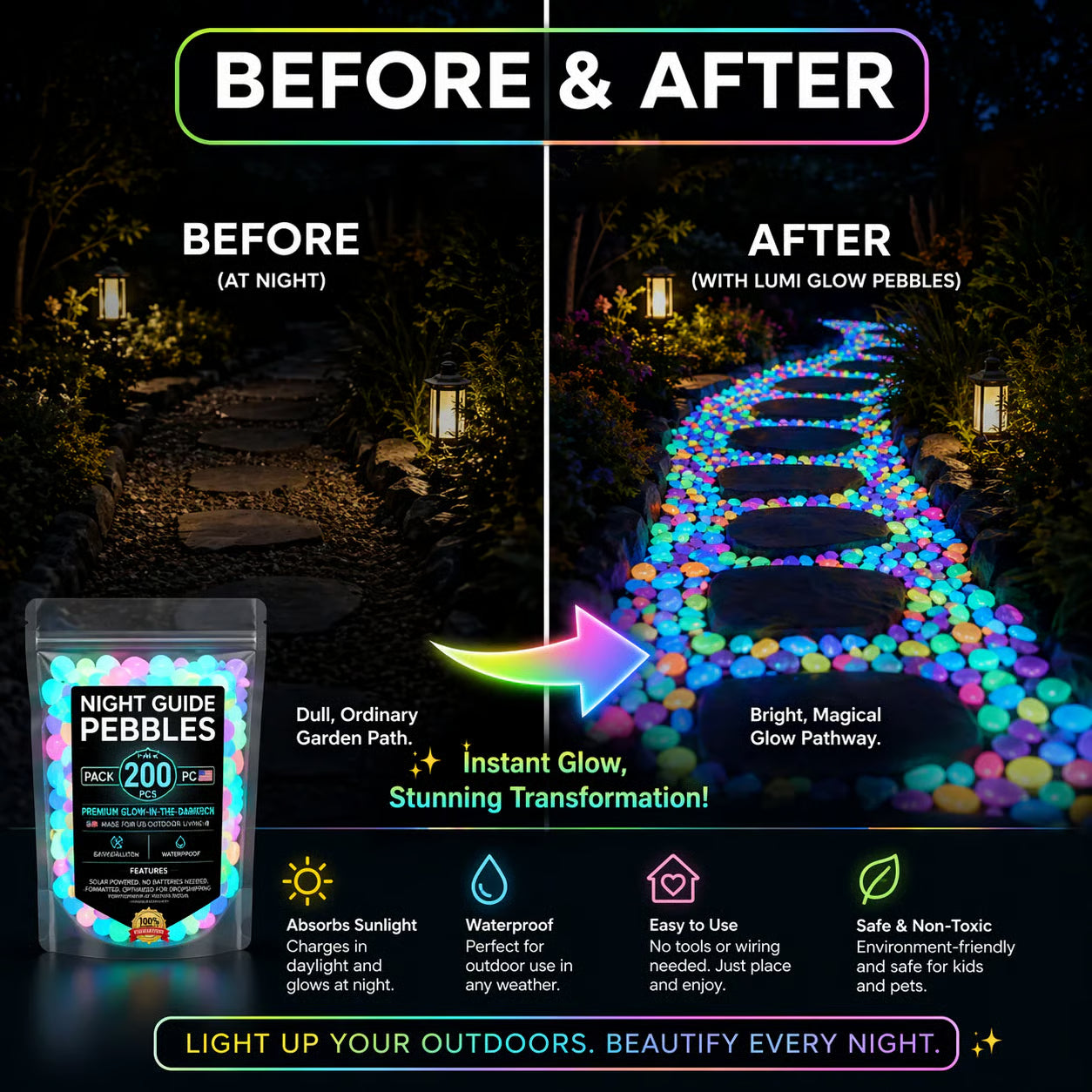 Luminous Stones - Mixed Color Glow Stones (100 pcs)